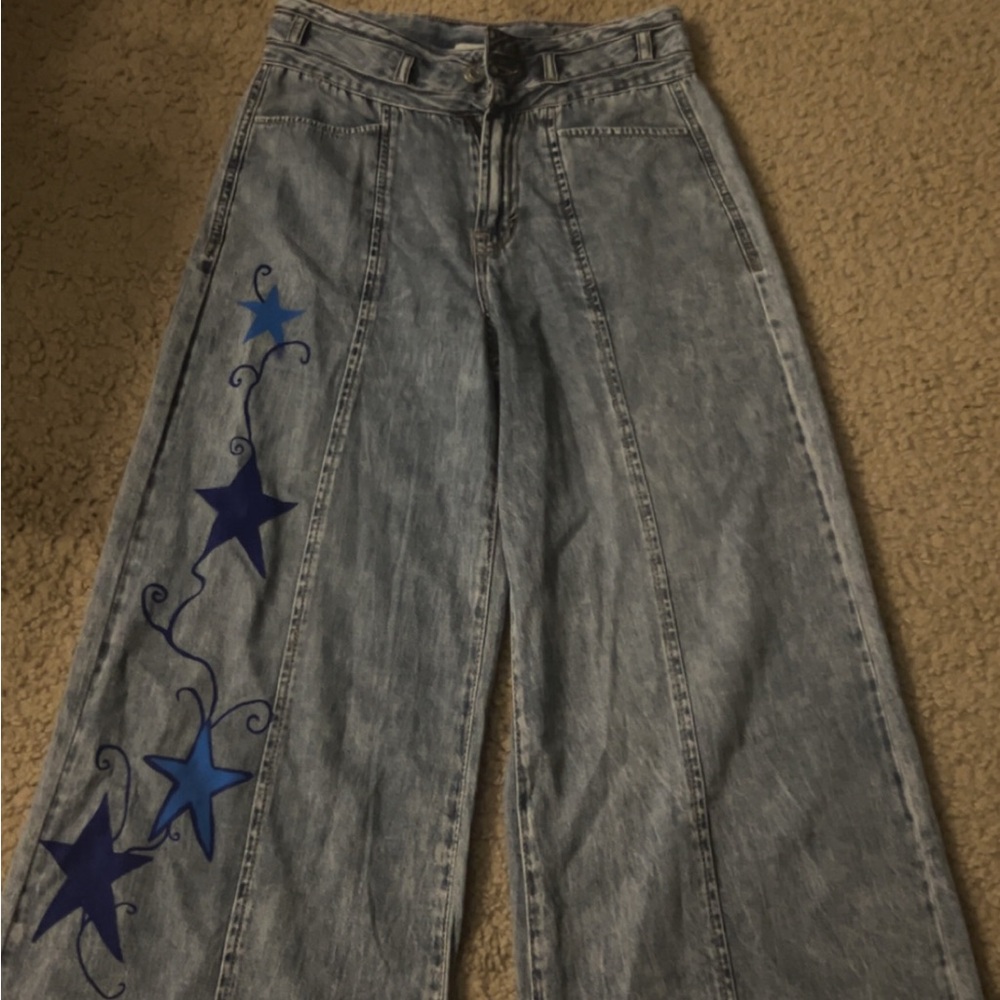 Blue Star Embellished Wide-Leg Jeans